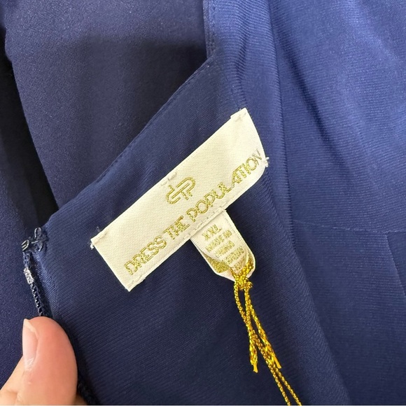 Dress The Population Carmen Gown Navy Long Sleeve Twist Slit Dress NWT Size XXL - Picture 6 of 9